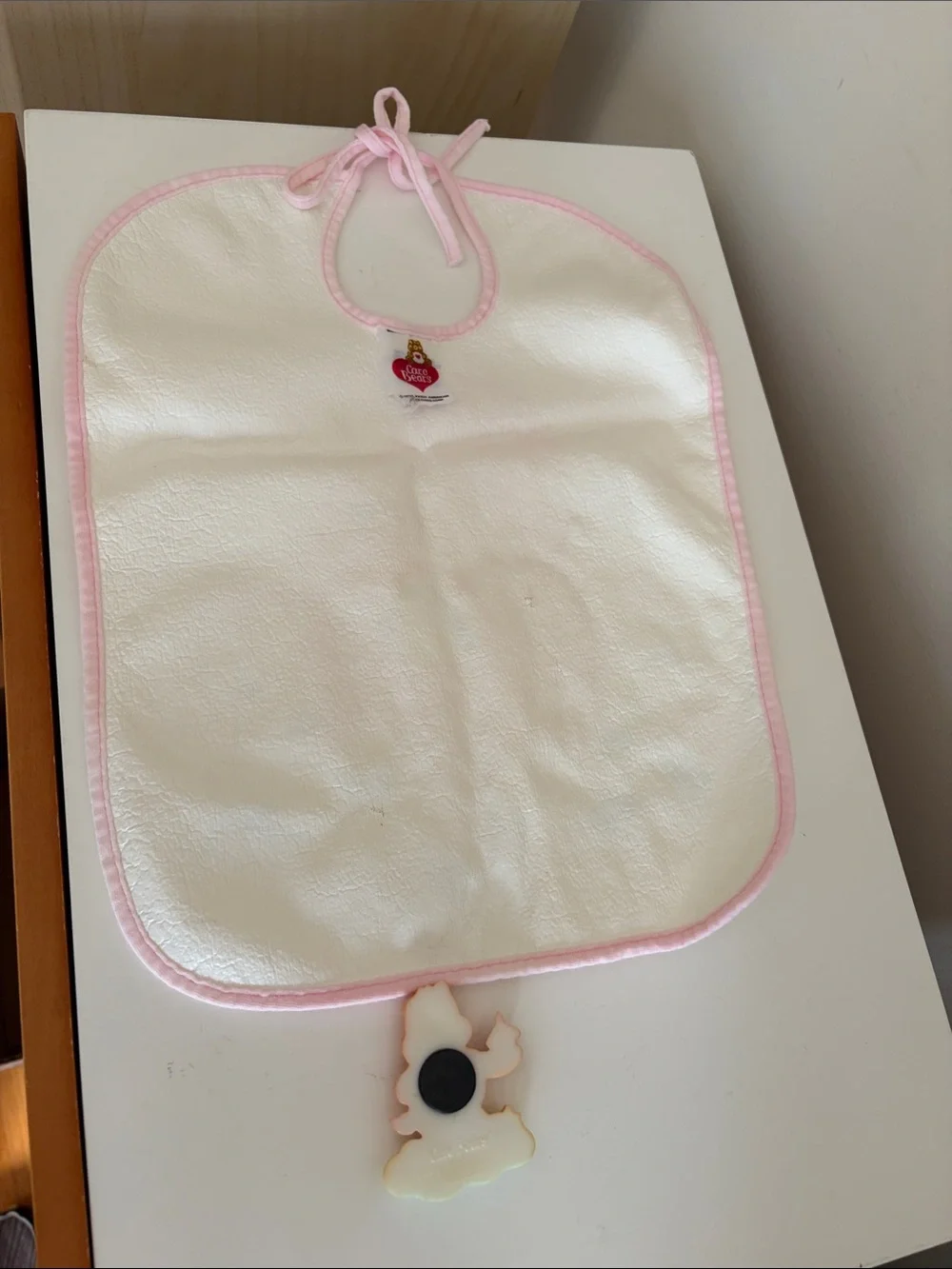 Care Bears Pink and White Cheer Bear  Bib with Birthday Bear Magnet